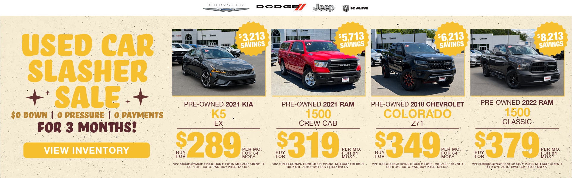 Used Car Slasher Sale