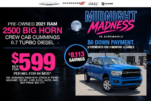 Pre-Owned 2021 RAM 2500 BIG HORN CREW CAB CUMMINGS 6.7 TURBO