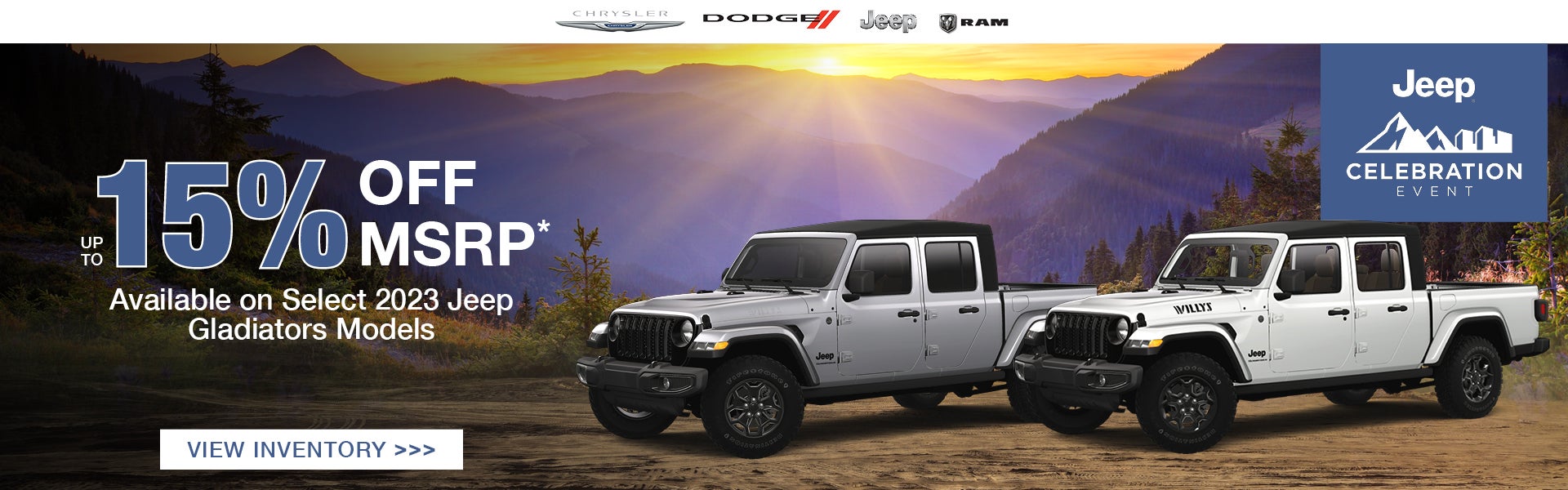 Up to 15% off MSRP on 2023 Jeep Gladiators